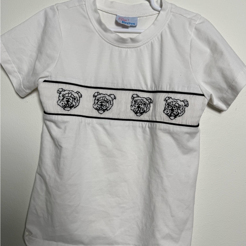 White Kids Shirt with Bulldog Embroidery